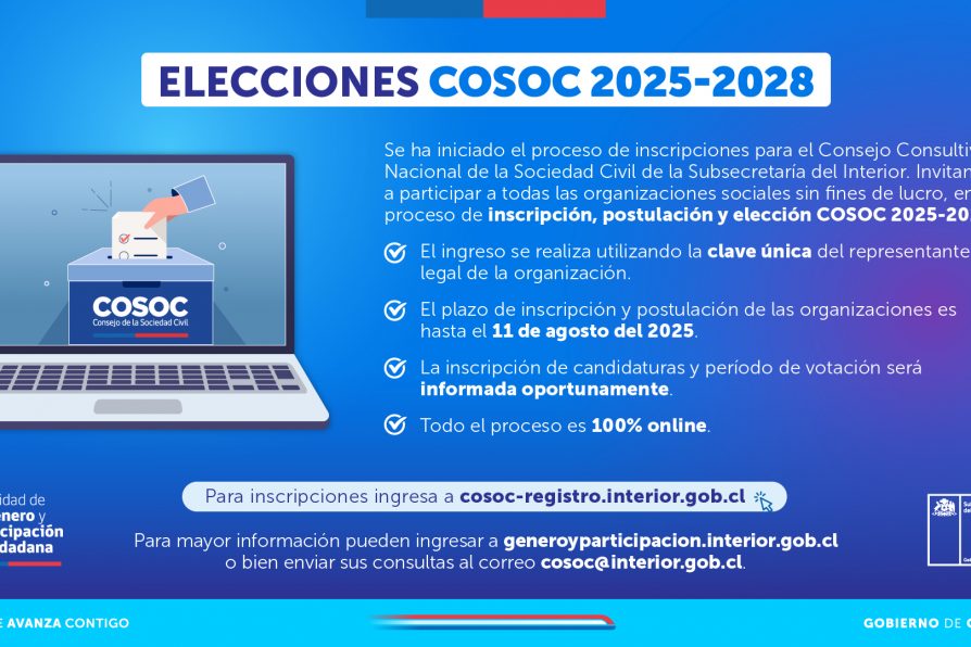 Llamado público a organizaciones para integrarse al Consejo Nacional de la Sociedad Civil (COSOC)